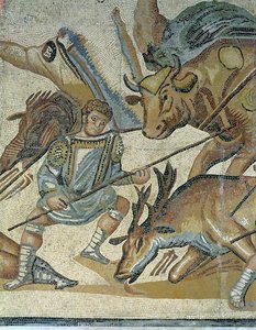 Battle between Gladiators and Animals (detail) by Roman
