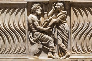 Decoration on a sarcophagus, image of a philosopher and muse by Roman