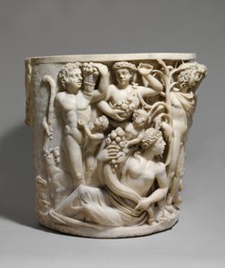 Detail of marble sarcophagus with the Triumph of Dionysos and the Seasons