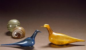 Dove-shaped unguentaries, stained and blown glass