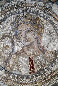 Female face, mosaic in Roman city of Volubilis by Roman