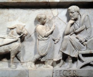 Fragment of the Sarcophagus of Marcus Cornelius Statius (Detail) by Roman