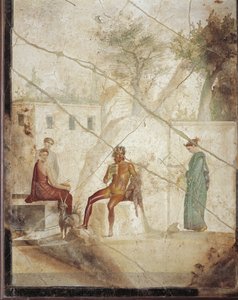Fresco depicting Pan and Nymphs from Pompeii, Italy