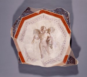 Fresco of Cupid holding two sticks and a pail by Roman