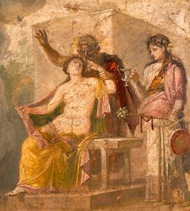 Fresco with an erotic subject depicting a Dionysian scene, from Pompeii by Roman