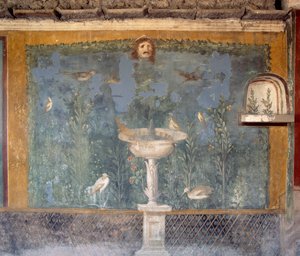 Fresco with Fountain, Mask and Birds, House of Venus in Shell, Pompeii