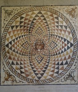 Geometric mosaic with Dionysus in centre uncovered in Roman villa in Corinth, Greece, Roman Civilization, second half 2nd-early 3rd century AD by Roman