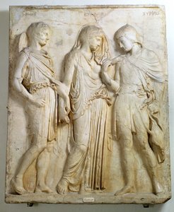 Hermes, Orpheus and Eurydice, relief, Roman copy of a Greek original from the 5th century BC