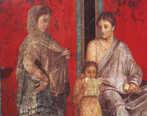 Initiation rites of the cult of Dionysus, fresco from the Villa Dei Mysteri by Roman