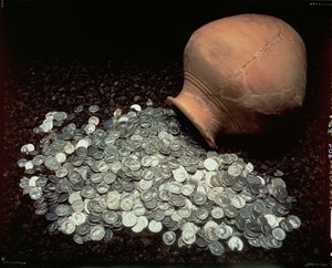 Jar which contained a hoard of Roman silver coins, from Falkirk, mid-3rd century AD by Roman