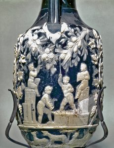 Little amphora called blue vase showing Eros doing grape harvest by Roman