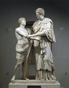 Marble sculptural group portraying Orestes and Electra by Roman