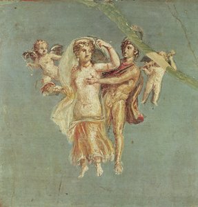 Mars and Venus with cherubs on a blue background, from Herculaneum by Roman