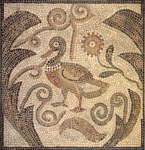 Mosaic of a Duck Facing Left in Vines