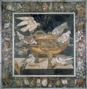 Mosaic from Pompeii with a Group of Doves on the Edge of a Labrum. 3rd Century BC by Roman