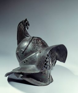 Roman Antiquity: Gladiator Helmet used during fighting. Found in Pompeii