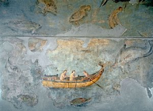 Roman Art: Fishermen on a Boat. Fresco from a House Located Near a River Port of Rome. 131 AD. Rome, Museo Nazionale Romano by Roman