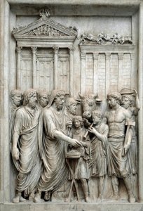 Roman Emperor Marcus Aurelius Sacrificing Before Temple of Jupiter, Rome, c.161-180 (Marble relief) by Roman