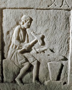 Roman Art: Detail of a Stele Depicting a Blacksmith Striking Metal on an Anvil