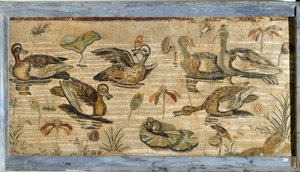 Roman art: duck, frog and water lilies in a pond. Mosaic from the villa of fauna in Pompei. Museo Archeologico Nazionale, Naples by Roman