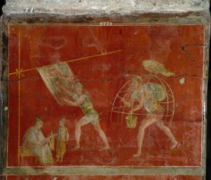 Fullonica scene representing the cleaning of clothes by Roman
