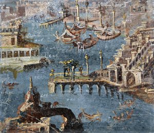 Roman art: landscape showing a port commonly identified as Pozzuoli by Roman