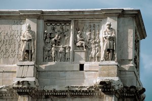 Low Marble Relief Representing the Distribution of Subsidies to the People and the Surrender of a Barbarian Leader by Roman