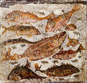 Roman art: mosaic representing fish by Roman
