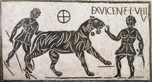 Two women taming a tiger by Roman