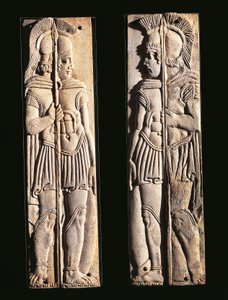 Roman Civilization, Pair of Bone Carvings of Warriors, from Praeneste, Lazio Region, Italy