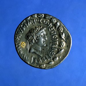 Silver and gold coin with the effigy of Anthony or Marc Antony, a Roman politician who reigned with Cleopatra. by Roman