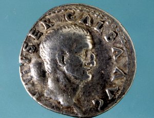 Silver coin with the effigy of the Roman Emperor Galba (5 BC - 69 AD). Collection of the medagliere of Milan. by Roman