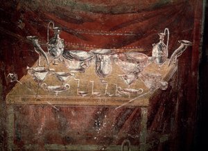 View of a Table Covered with Silver Dishes