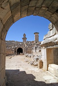 View Through the Vaulted Entrance of the Xanthos Theatre into the Orchestra Pit, Showing Pillar and Harpy Tomb, Xanthos, Turkey