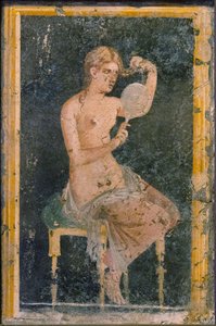 Woman with a Mirror, 1st H. 1st cen. AD by Roman Pompeian wall painting.