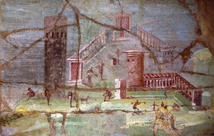 Ancient Roman Fresco with Landscape from Pompeii