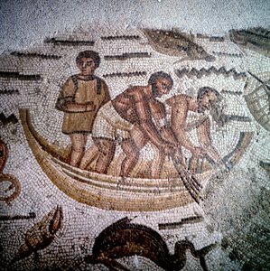 Fishing scene in Mosaic in Hippo, Algeria