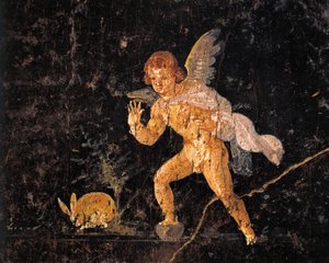 Fresco depicting Cupid chasing hare, from Pompei, Italy by Roman Roman