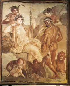 Fresco depicting Hercules finding his son Telephus in Arcadia, from Basilica of Ercolano, Naples province, Italy by Roman Roman