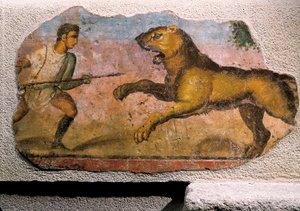 Gladiator fighting a lion by Roman Roman