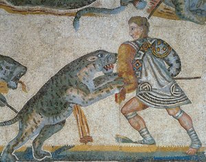 Mosaic showing a scene of a wild beast hunt (detail) by Roman Roman