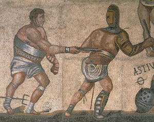 Mosaic with a scene of fighting gladiators (detail) by Roman Roman