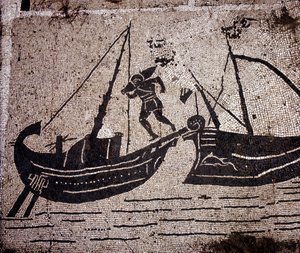 Ostia Ancient, Mosaic of the Place des Corporations. Loading a boat