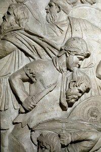 Roman warrior holding between his teeth the head of an enemy warrior by Roman Roman