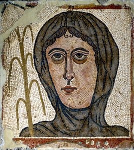 Roman Art: Allegory of Winter as a Woman Wearing a Veil. Mosaic of the 5th Century. From Quintana del Marco (Leon) Spain. Madrid, National Archaeological Museum by Roman Roman
