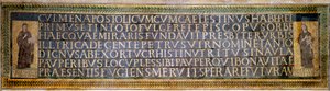 Roman art: mosaic carrying the dedication to Saint Sabine, Christian martyr of the 2nd century. It bears the names of Peter of Illyria, founder of the Basilica, and Pope Celestin I (422-432) by Roman Roman