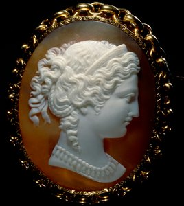 Portrait of a Female Profile; Cameo on Sardonice, Set in Gold