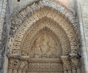 Christ in glory between St Paul and St Peter, false portal (sculpture) by Romanesque