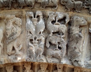 Detail of sculptures of the south portal by Romanesque
