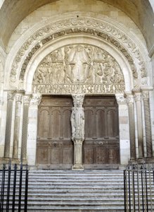 Portal of the Cathedrale Saint Lazarus (the sculpted eardrum illustrates the last judgment). Autun by Romanesque